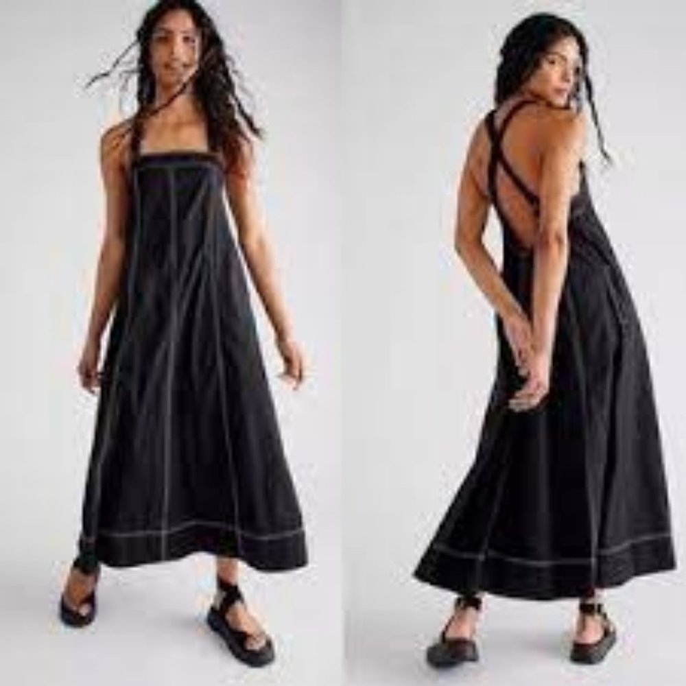 Free People Desert Hearts Apron Dress NWOT Size M Black
